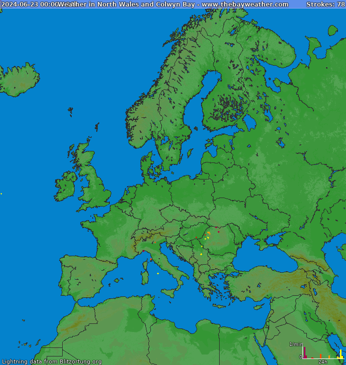 Mappa dei fulmini Europa 24.06.2024