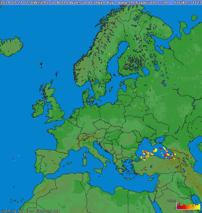 Carte de la foudre Europe 27/07/2024 (Animation)