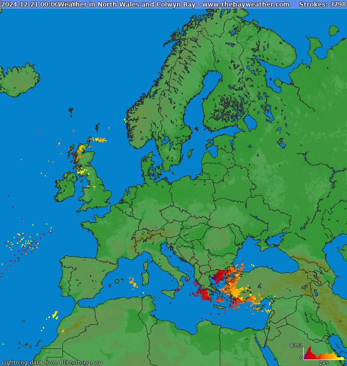 Lightning map Europe 2024-12-21